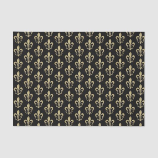 Metallic Gold op Black French Fleur de lis Tissue Tissuepapier (Voorkant)