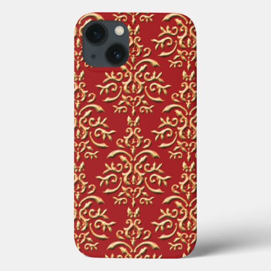 Metallic Gold Red Damask Patroon Case-Mate iPhone Case (Achterkant)
