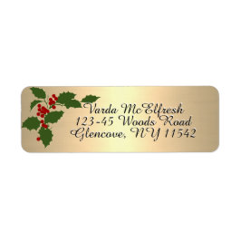 Metallic Gold Script Holly en Berries Holiday Etiket