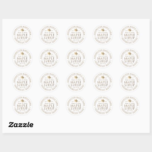 Metallic Gold State Name Maple Syrup met Leaf Ronde Sticker (Vel)