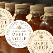 Metallic Gold State Name Maple Syrup met Leaf Ronde Sticker