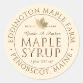 Metallic Gold State Name Maple Syrup met Leaf Ronde Sticker (Voorkant)