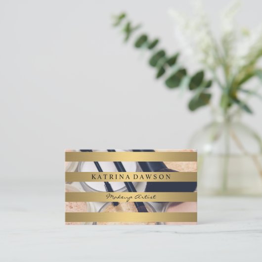 Metallic Gold Stripes Makeup Brushes Foundation Visitekaartje (Staand voorkant)