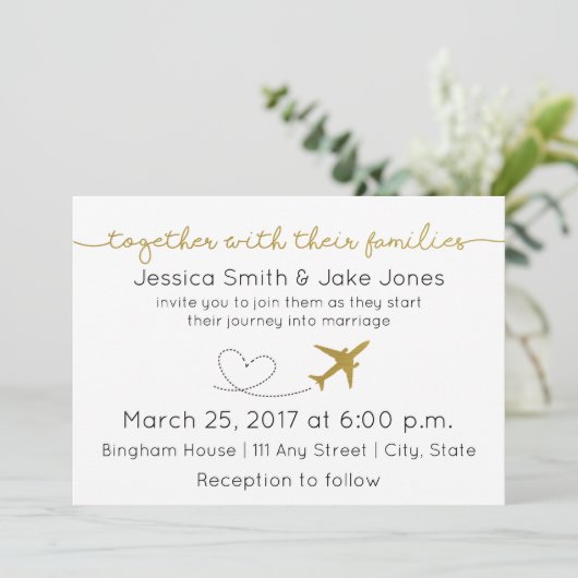 Métallic Gold, Voyage Mariage à thème Invitation (Debout devant)