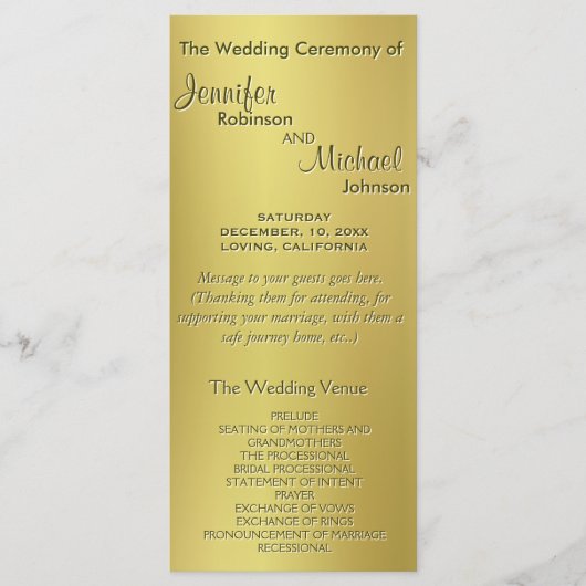 Metallic Gold Wedding Programma