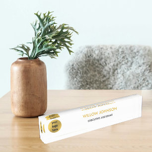 Metallic Gold & White Business Logo Executive Naambordje