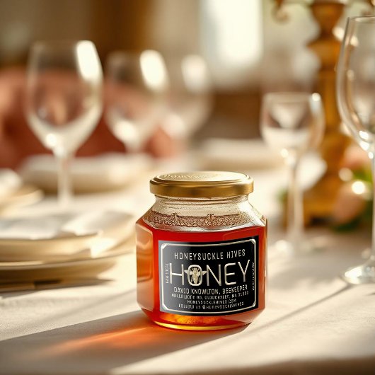 Metallic goud 3D ingelijst Honing Label met Bee 2x Voedselcontainer Etiket