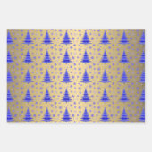 Metallic goud blauw kerstbomen patroon inpakpapier vel (Voorkant)