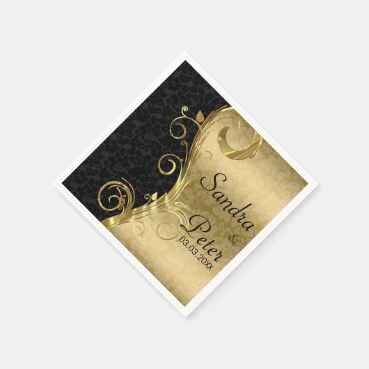 Metallic goud en zwart damast- Save the date Servetten (Hoek)