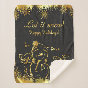 Metallic goud en zwart- Vrolijk Kerstfeest Sherpa Deken