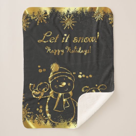 Metallic goud en zwart- Vrolijk Kerstfeest Sherpa Deken (Voorkant)