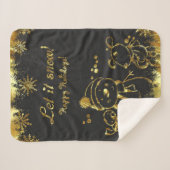 Metallic goud en zwart- Vrolijk Kerstfeest Sherpa Deken (Voorkant (horizontaal))