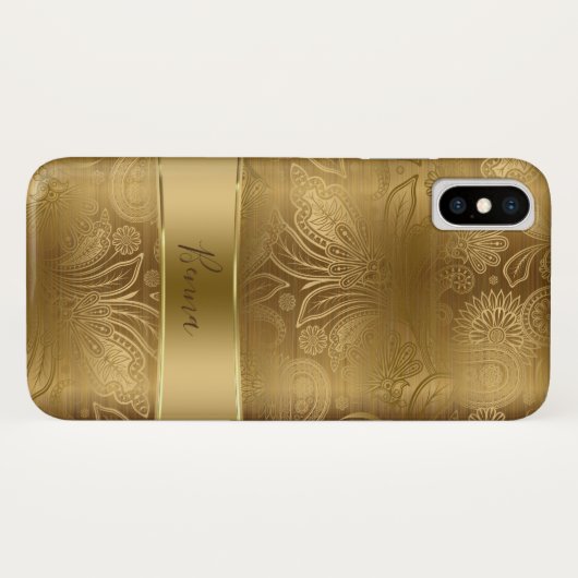 Metallic goud & goud bloemenpaisley patroon Case-Mate iPhone case (Achterkant (horizontaal))