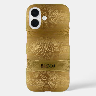 Metallic goud & goud bloemenpaisley patroon iPhone 16 hoesje