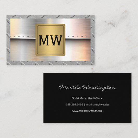 Metallic goud monogram | Klinknagels en staal Visitekaartje (Voorkant / Achterkant)