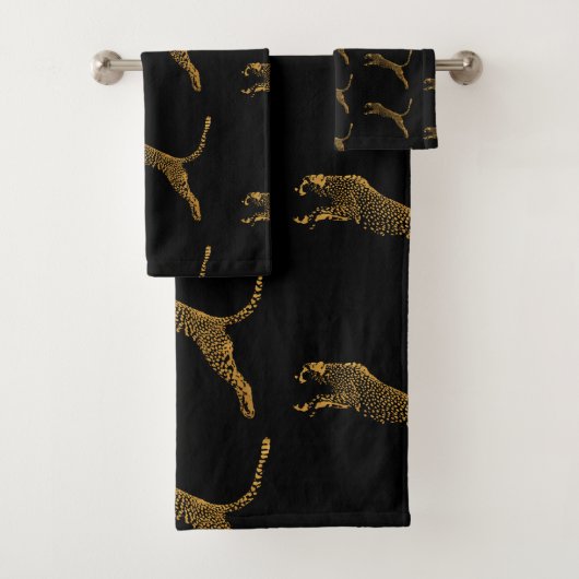 Metallic goud springende cheeta bad handdoek (Insitu)