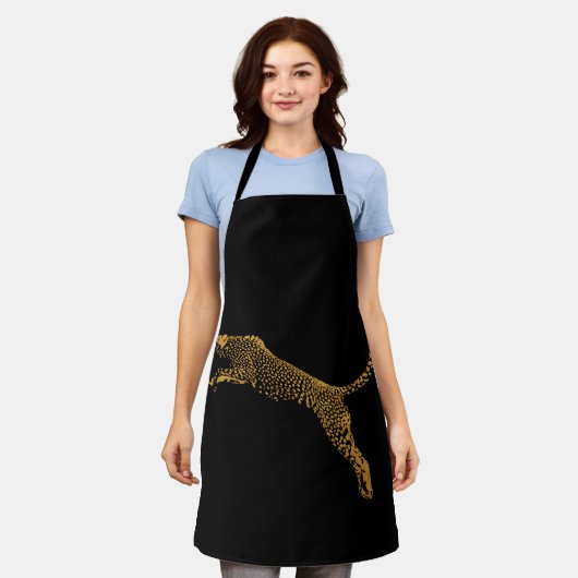 Metallic goud springende cheeta schort (Gedragen)