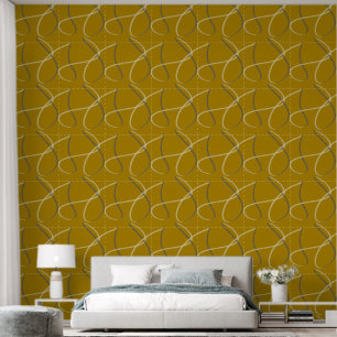 Metallic Goud Wit Blauw Abstract Geometrisch Behang