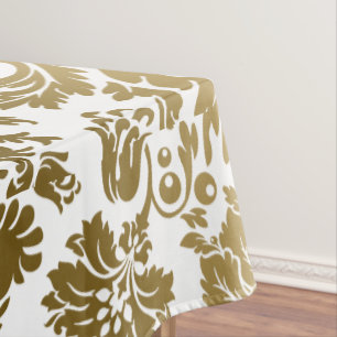 Metallic goud wit bloemen damast tafelkleed