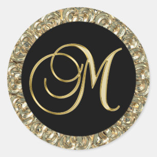 Metallic goud zwart monogram letter 'M' afdichting Ronde Sticker