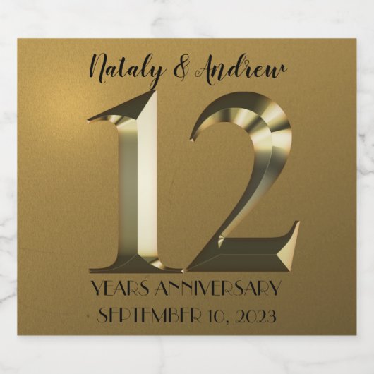 Metallic gouden 12e bruiloft Jubileum sprankelend Sparkling Wijnetiket (Enkel label)
