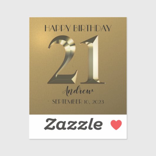 Metallic gouden 21ste verjaardag sticker (Vel)