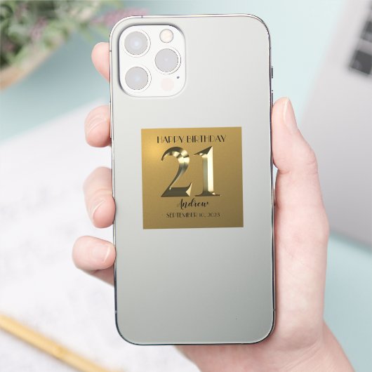 Metallic gouden 21ste verjaardag sticker (Telefoon)