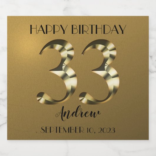 Metallic gouden 33e verjaardag Mousserende Wijn la Sparkling Wijnetiket (Enkel label)