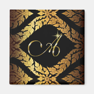 Metallic gouden Brocade Monogram Initiaal "A" Magneet