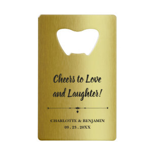 Metallic gouden bruiloft gunsten kredietkaart flessenopener