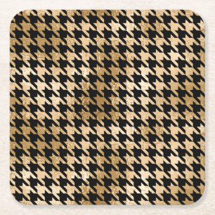 Metallic gouden honden tand, mode patroon. vierkante kartonnen onderzetter