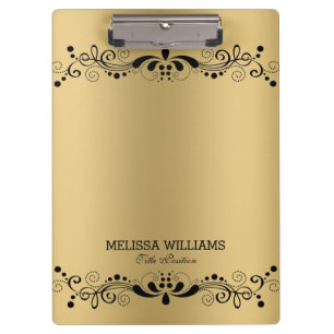 Metallic gouden textuur &  zwart bloemenkant klembord