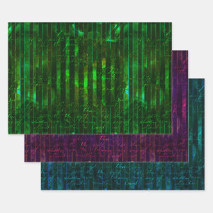 Metallic Green Paars Turquoise Stripes Script Inpakpapier Vel