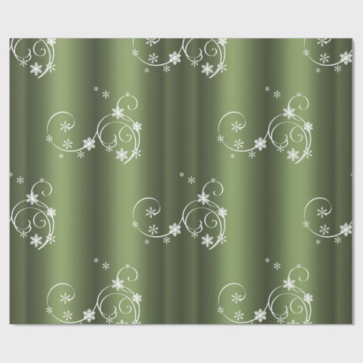 Metallic Green, White Swirls Kerstmis Cadeaupapier (Vlak)