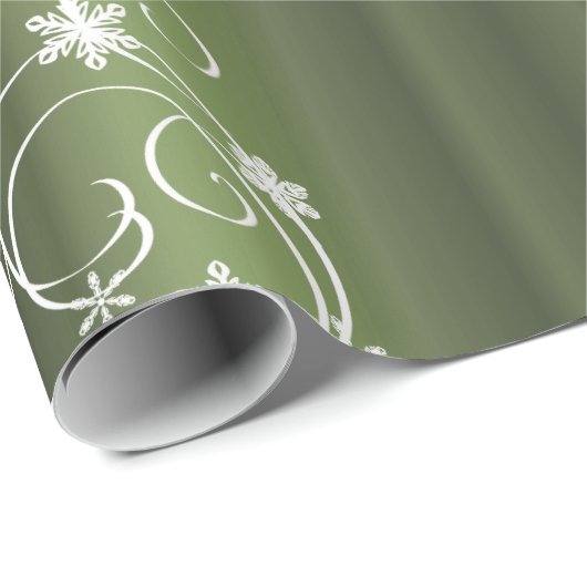 Metallic Green, White Swirls Kerstmis Cadeaupapier (Rol Hoek)