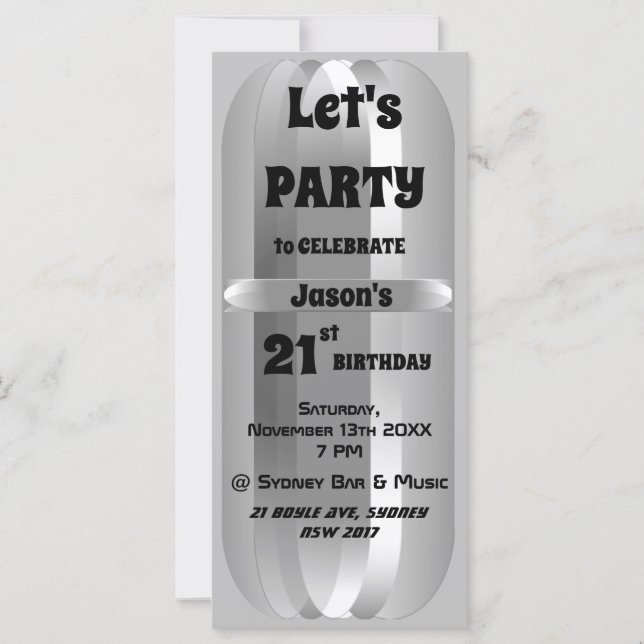Metallic Grey 21st Birthday Invitation (Voorkant)