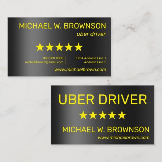 Metallic grijs geel moderne minimale driver visitekaartje (Voorkant / Achterkant)