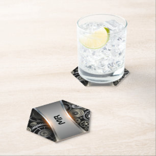 Metallic grijze masculine achtergronddruk kartonnen onderzetters