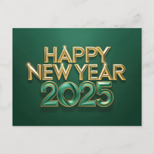Metallic Groen Goud Gelukkig Nieuwjaar 2025 Feestdagenkaart