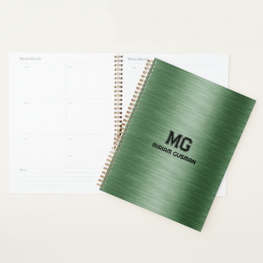 Metallic groene textuur aangepaste zwarte tekst planner (Display)