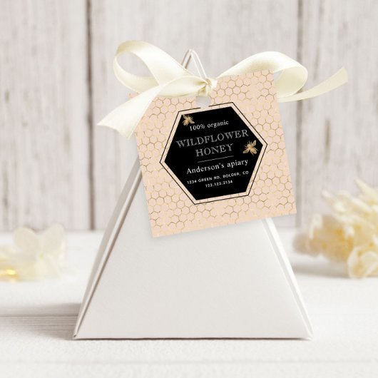 Metallic Honeycomb Gold Monogram Honing Jar Bedankjes Labels
