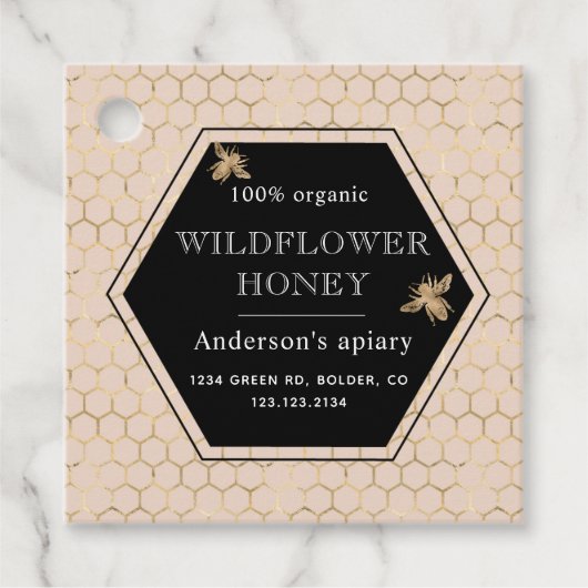Metallic Honeycomb Gold Monogram Honing Jar Bedankjes Labels (Voorkant)