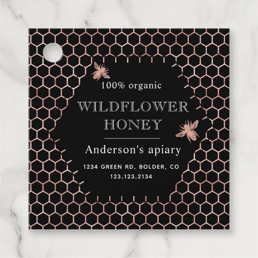 metallic honingraat roos gouden monogram honingpot bedankjes labels (Voorkant)