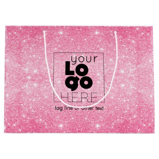 Metallic Hot Pink Glitter Logo Papier boodschappen Groot Cadeauzakje (Voorkant)