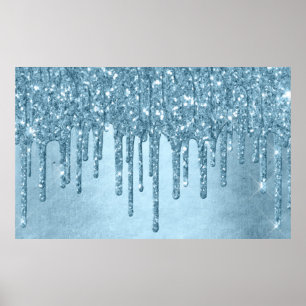 Metallic ijsblauwe druppel Glitzy Glam Glitter M Poster