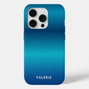 Metallic kobalt blauw textuur monogram iPhone 15 pro case