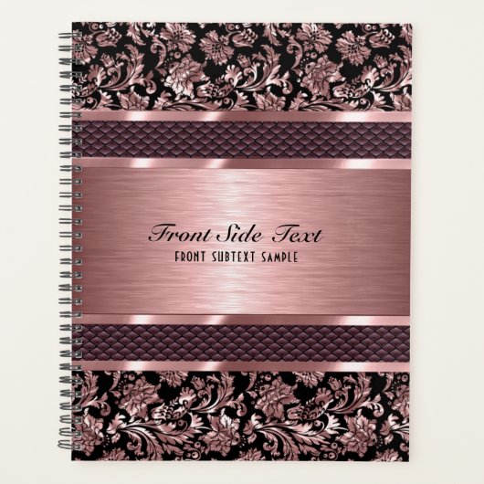 Metallic licht roze  bloemdamast planner (Voorkant)