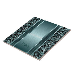 Metallic Light Green  Floral Damaskers Tegeltje