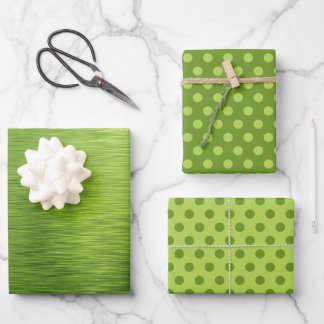 Metallic Lime Green Folie Polka Dots Kerstmis Inpakpapier Vel