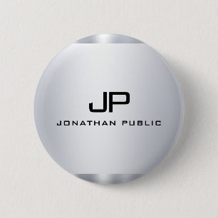 Metallic look Faux Silver Sjabloon Monogramed Ronde Button 5,7 Cm